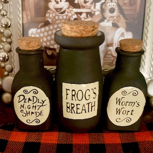 Nightmare Before|Halloween Tiered Tray| Halloween Decor| Jack and Sally|  Deadly Night Shade| Frog’s Breath| Worm’s Wart| Jars|