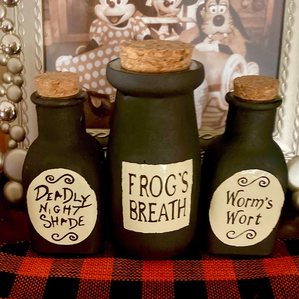 Nightmare Before|Halloween Tiered Tray| Halloween Decor| Jack and Sally|  Deadly Night Shade| Frog’s Breath| Worm’s Wart| Jars|