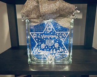 Hanukkah Decor| Hanukkah Gift| Lighted Glass