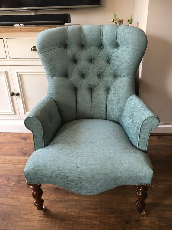 Button Back Armchair Chair In Teal Duck Egg Green Velvet Etsy