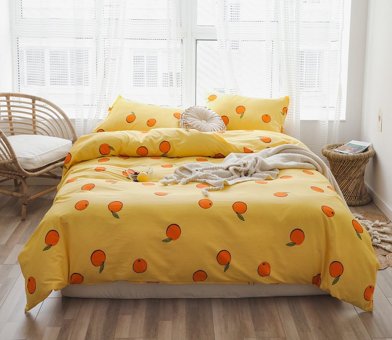 Orange Print Cotton Zipper Closure Duvet Cover Set Us Etsy