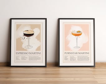 Retro Cocktail Recipe Art Prints: Bar Wall Decor (Digital Download)