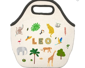 Customizable Jungle Insulated Lunch Bag - Kids Cooler - Insulated Cooler for Kids - Small Kids Cooler - Personalized Lunch Bag