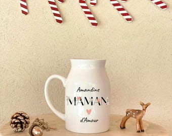 Personalized Milk Jug with Floral Letters for Mom - Personalized Small Vase for Mom - Christmas Mom Gift - Mother's Day Gift