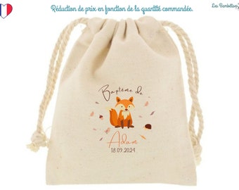 Pochon Baptême Renard Personnalisable 9.5X12Cm-contenant dragées baptême - cadeau invité baptême personnalisé