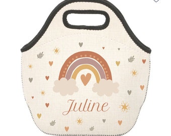 Customizable Insulated Lunch Bag Rainbow Clouds - Kids Insulated Cooler - Small Kids Cooler - Personalized Lunch Bag