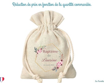 Customizable Baptism Pouch Pink Flowers 9.5X12Cm - Girl's Baptism Candy Container - Girl's Baptism Guest Gift