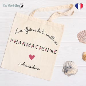 Bolsa de tela personalizable para farmacéutico con letras florales - Regalo personalizado para farmacéutico - Regalo de fin de año para farmacéutico