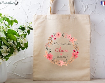 Customizable Godmother Flower Tote Bag - Personalized Godmother Gift - Baptism Godmother Gift