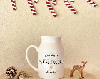 Personalized Milk Jug Nanny Floral Letters - Small Personalized Nanny Vase - Nanny Christmas Gift - Nanny End of Contract Gift