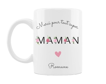 Mug Maman Personnalisable Lettres Fleuries - cadeau maman - cadeau fête des mères- cadeau maman noël- cadeau anniversaire maman