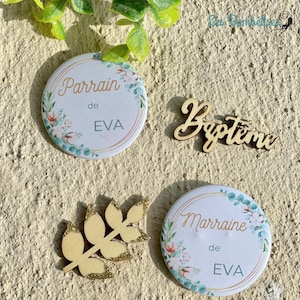 Personalized Baptism or Communion Badge Godfather Godmother/Magnet/Key ring/small baptism guest gift