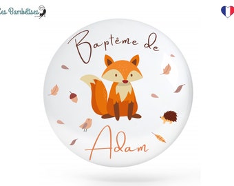 Badge Baptême Personnalisable Renard - Badge Parrain Marraine - Cadeau invité Baptême