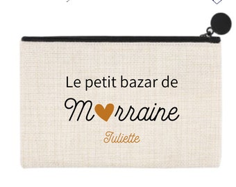 Pochette Cadeau Marraine Personnalisable Le Petit Bazar de Marraine - Cadeau Noël Marraine - Cadeau Marraine Baptême ou Anniversaire