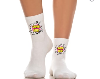 Chaussettes Super Tata Personnalisable - Cadeau Tata - Cadeau Noël Tata-Cadeau Anniversaire Tata