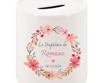 Personalized Flower Baptism Money Box - Boy Baptism Money Box - Girl Baptism Money Box - Personalized Name Money Box - Children's Money Box