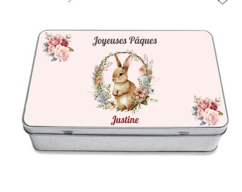 Boite en Métal Personnalisable Pâques Lapin - Cadeau Pâques