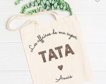 Customizable Leopard Tata Tote Bag - Tata Gift - Tatie Christmas Gift - Aunt Gift - Tata Birthday Gift