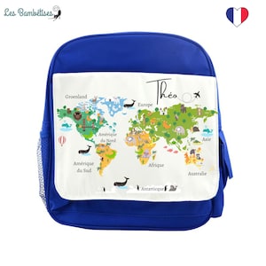 Sac à dos Personnalisable Carte du Monde - Sac à dos Enfant Personnalisé - Sac à dos garçon - Sac à dos prénom personnalisé