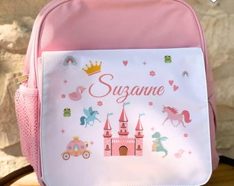 Personalisierbarer Prinzessinnen-Rucksack - Personalisierter Kinderrucksack - Mädchenrucksack - Personalisierter Namensrucksack - Kindergartenrucksack