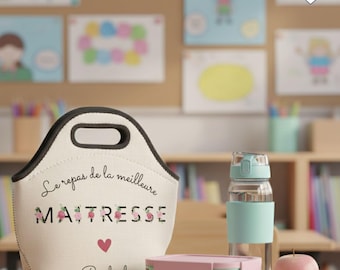 Sac Isotherme Repas Personnalisable Maîtresse Lettres fleuries - Cadeau Maîtresse - Cadeau Maîtresse fin d'année - cadeau Maîtresse Noël