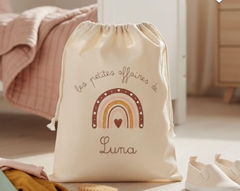Sac de Rangement Arc en Ciel Boho Personnalisé - Pochon Rangement Enfant