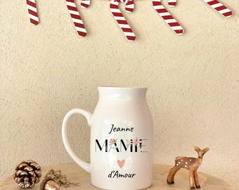 Personalized Grandma Flower Boho Milk Jug - Small Personalized Grandma Vase - Christmas Gift for Grandma - Grandmother's Day Gift