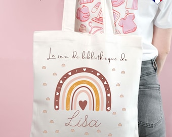 Personalized Boho Rainbow Library Bag - Personalized Kids Tote Bag - Kids Replacement Bag - Kids Book Bag