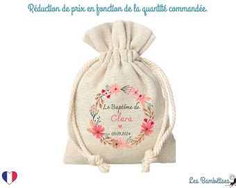 Customizable Baptism Pouch Flowers 9.5X12Cm - girl's baptism candy container - baptism guest gift - Communion Candy Pouch