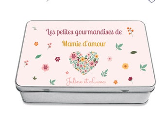 Boite en Métal Personnalisée Grand Mère Cœur Fleuri