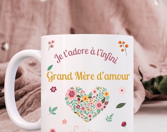 Mug Personnalisable Grand Mère Cœur Fleuri