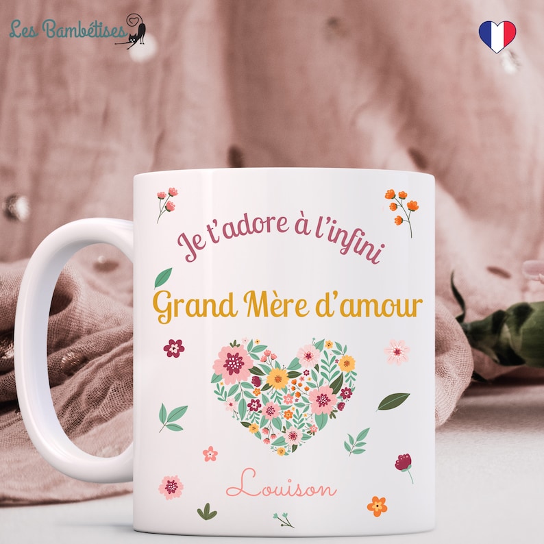 Mug Personnalisable Grand Mère Cœur Fleuri image 1