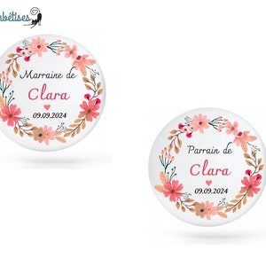 Godfather Godmother Flowers Badge - Girl Baptism Badge - Godfather Godmother Gift - Godfather Godmother Magnet and Keyring