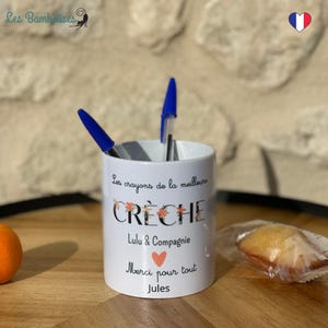 Pot Crèche en Céramique & Couvercle en Liège Fleurs Boho Personnalisé - Cadeau crèche fin d'année - Cadeau crèche personnalisé