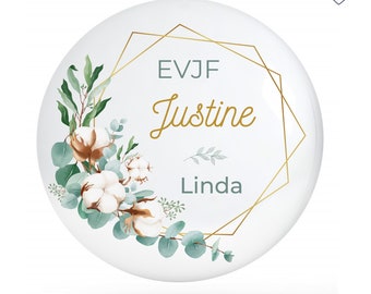 Badge Evjf Personnalisable Champêtre Eucalyptus -Accessoire EVJF - Badge Personnalisé Evjf