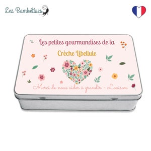 Boite en Métal Personnalisée Crèche Cœur Fleuri - Cadeau crèche fin d'année - Cadeau crèche personnalisé - Cadeau crèche remerciement