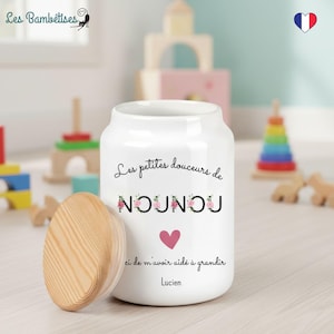 Pot à Biscuit Nounou Personnalisable lettres fleuries - Cadeau Nounou fin de contrat