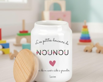 Pot à Biscuit Nounou Personnalisable lettres fleuries - Cadeau Nounou fin de contrat