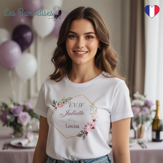 T-shirt Evjf Personnalisable Fleurs Rose - Accessoire Evjf - T-shirt Personnalisé Evjf