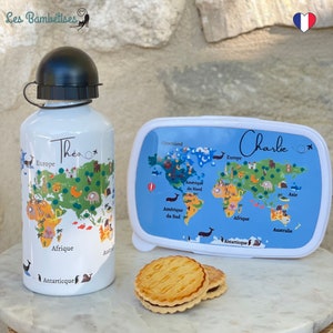Gourde Enfant Carte du Monde Personnalisable - Gourde maternelle personnalisée  - Gourde école - Gourde anti fuite école - Gourde Prénom