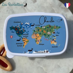 Boite à Goûter Personnalisable Carte du Monde - Boite à goûter garçon- Boite à goûter fille - Boite à goûter personnalisé