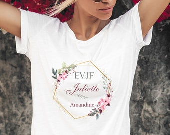 T-shirt Evjf Personnalisable Fleurs Rose - Accessoire Evjf - T-shirt Personnalisé Evjf