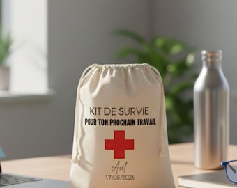 Kit de Survie pour Ton Prochain Travail Personnalisé - Cadeau Départ Collègue - Pochon Personnalisable