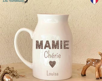 Personalized Leopard Grandma Milk Jug - Small Personalized Grandma Vase - Christmas Grandma Gift - Grandmother's Day Gift - Grandma Vase