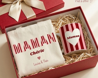 Set de regalo personalizado para mujer: taza y bolsa de tela con nombre. Regalo para mamá, abuela, madrina, tía o hermana.