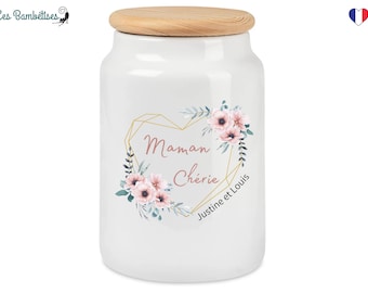 Pot à Biscuit Personnalisable Maman Chérie Fleurs Boho - Cadeau Mamie/ Nounou/ Maîtresse/ Soeur/ Belle Soeur/Tante/Belle Mère/Grand Mère