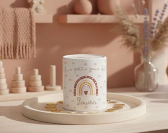 Tirelire Personnalisée Arc en Ciel Boho - Tirelire personnalisée prénom - Tirelire enfant personnalisée - Cadeau Enfant Noël - Tirelire