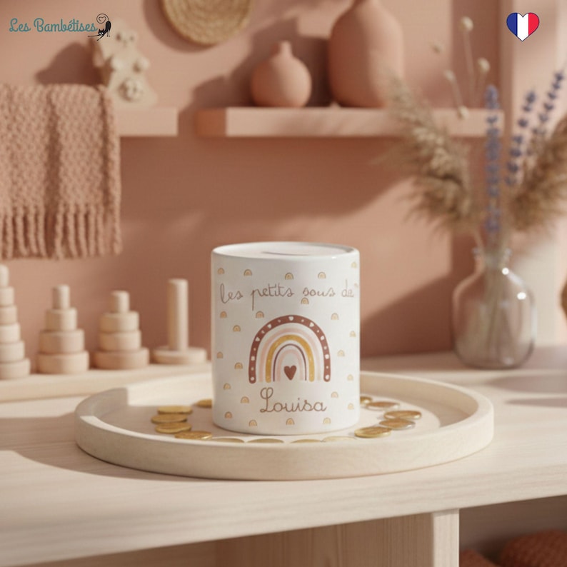 Personalized Boho Rainbow Piggy Bank - Personalized Name Piggy Bank - Personalized Children's Piggy Bank - Christmas Children's Gift - Piggy Bank image 1