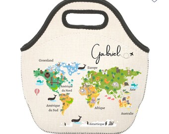 Customizable Insulated Lunch Bag World Map - Kids Insulated Cooler - Personalized Lunch Bag - Small Kids Cooler
