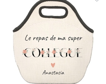 Personalized Insulated Lunch Bag for Colleagues with Boho Flowers - Colleague Gift - Work Colleague Gift - Christmas Colleague Gift